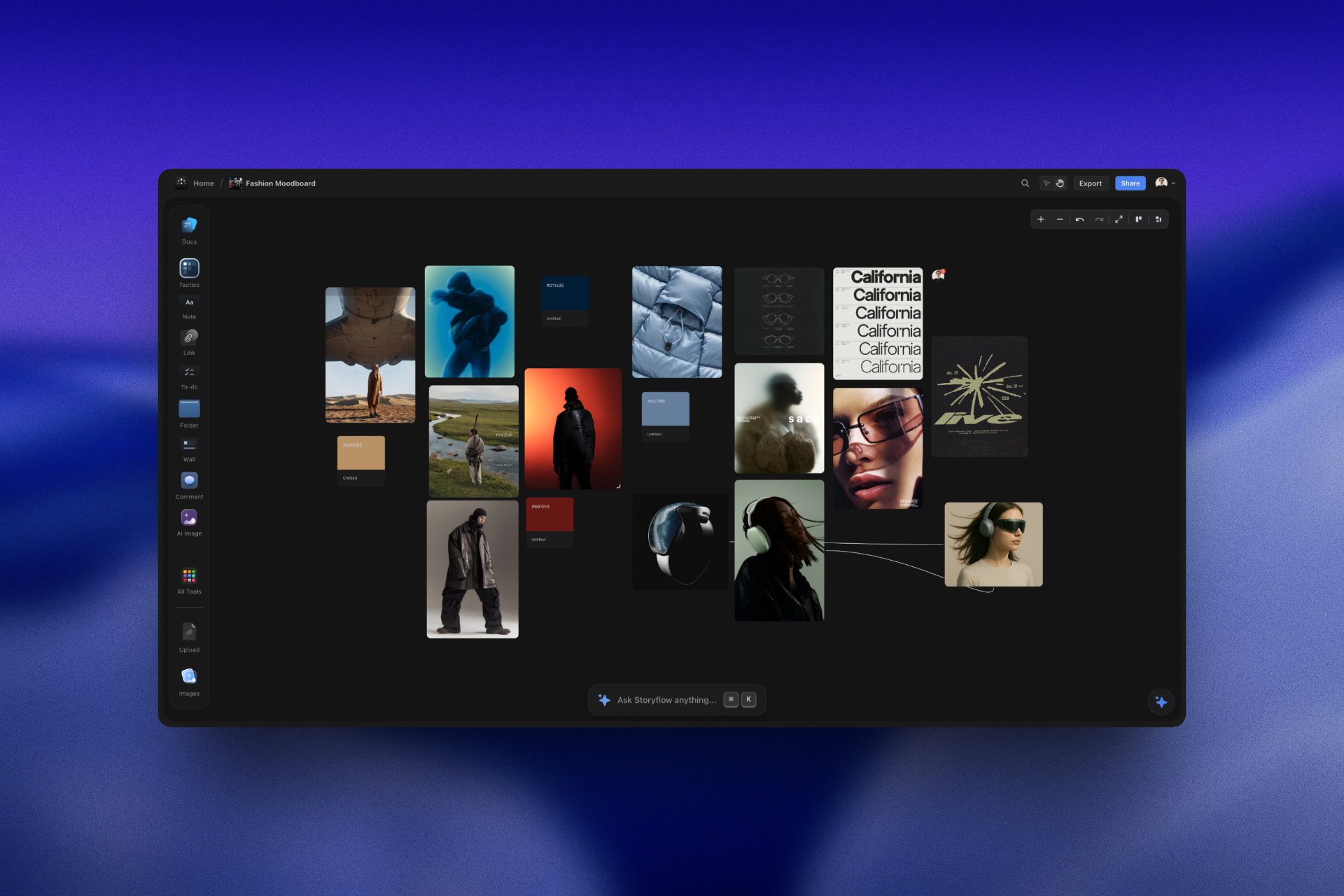 Storyflow creative directors workspace showing campaign planning and brand strategy